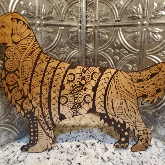 Laser Engraved Golden Retriever Wooden Wall Decor - Picture 3 of 3